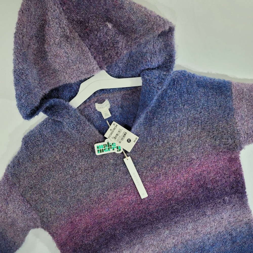 Caslon Nordstrom Purple Blue Ombre Hooded Sweater CN461248MI Large NEW